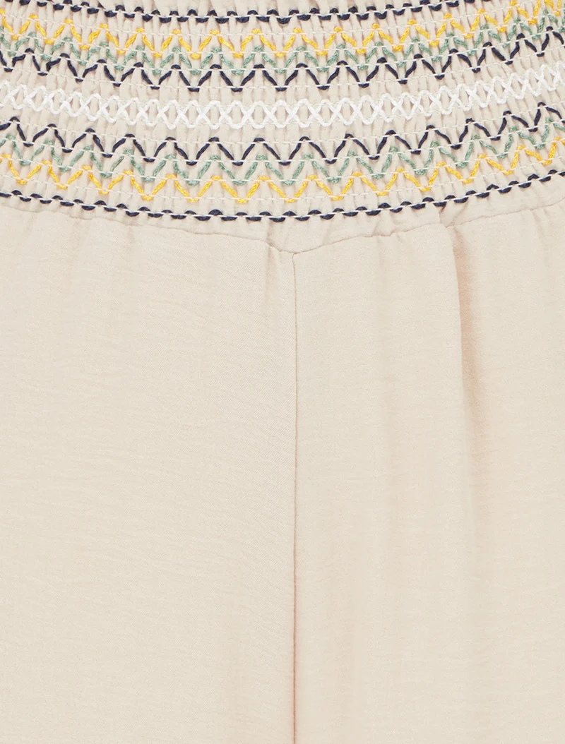 Gerade Hose mit elastischem, hohem Bund - Beige