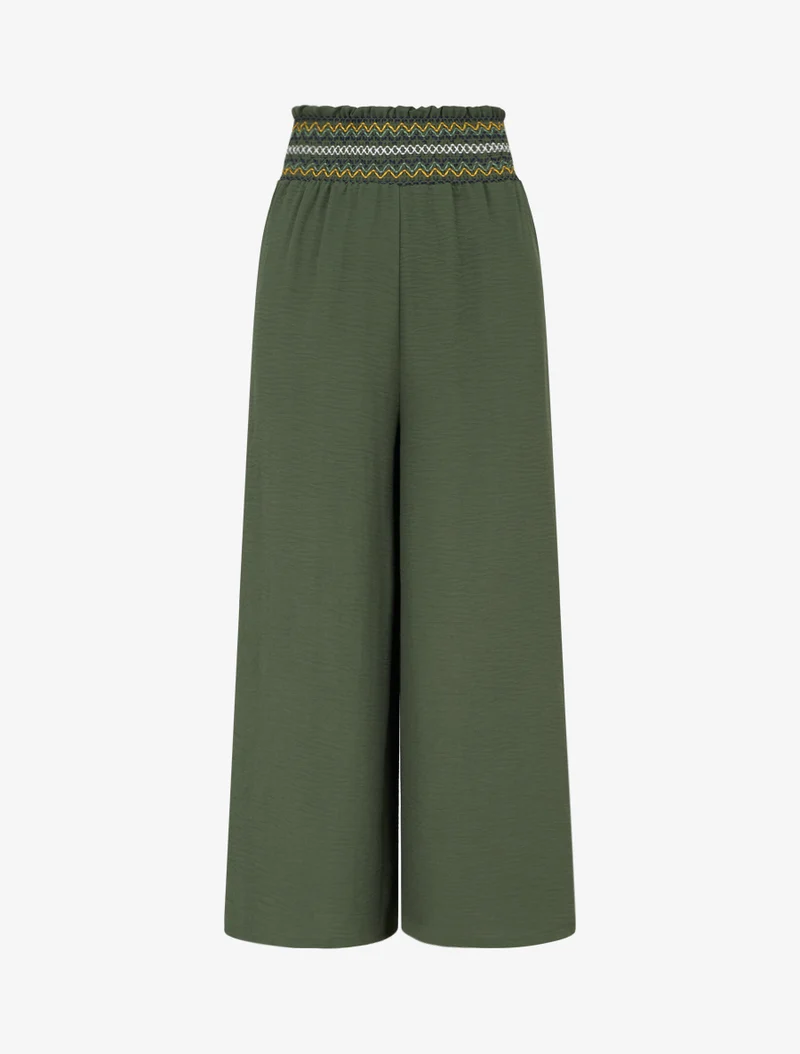 Gerade Hose mit elastischem, hohem Bund - Kaki