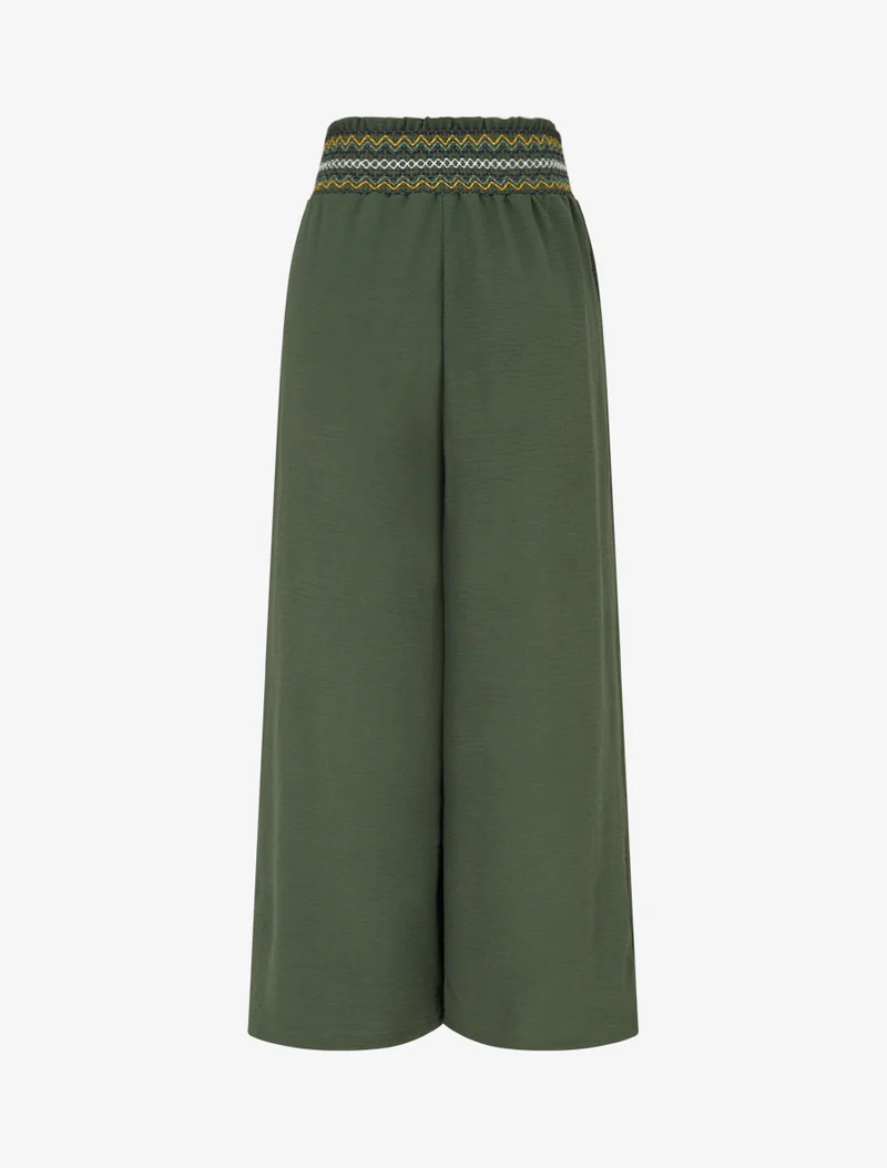 Gerade Hose mit elastischem, hohem Bund - Kaki