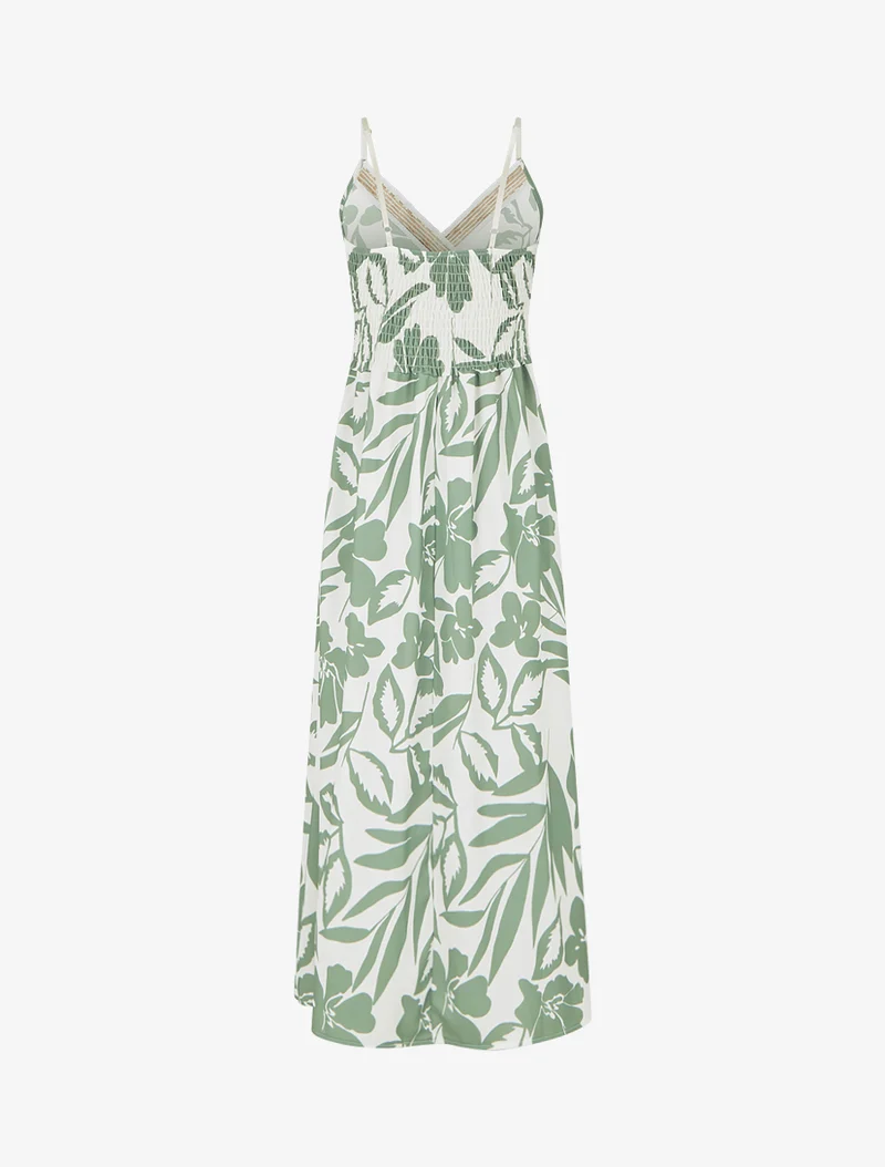 Geblümtes Kleid mit Stickereinsatz - Kaki