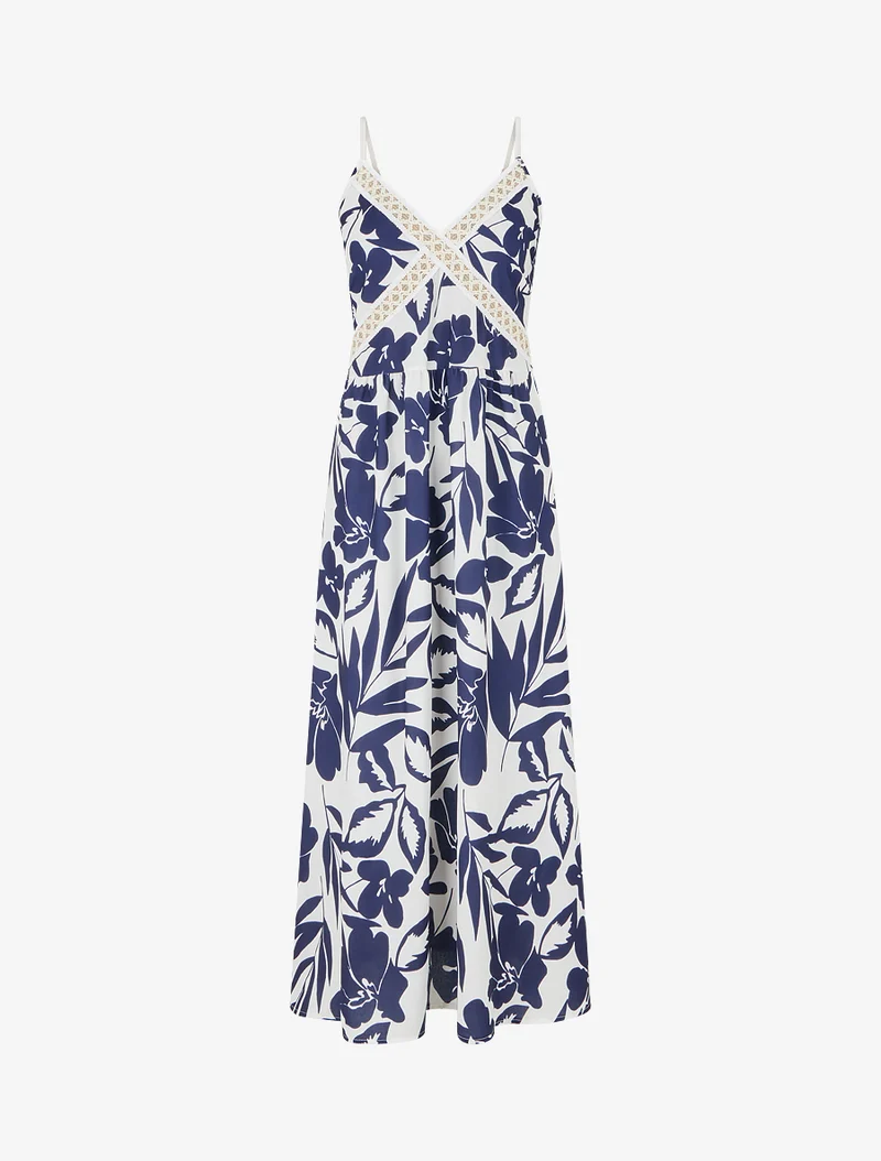 Geblümtes Kleid mit Stickereinsatz - Marine