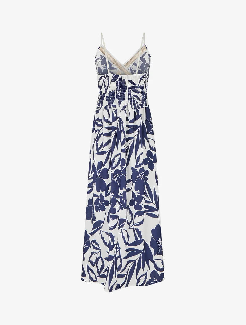 Geblümtes Kleid mit Stickereinsatz - Marine
