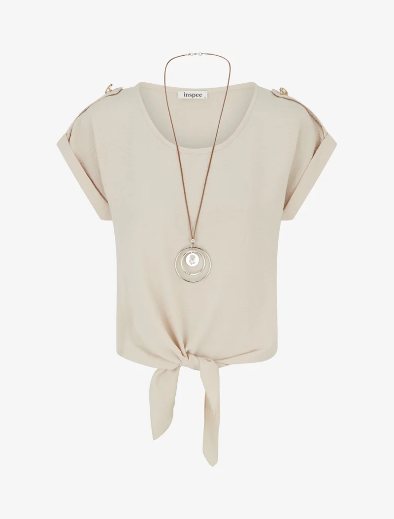 Top zum Binden mit kurzen Ärmeln - Beige