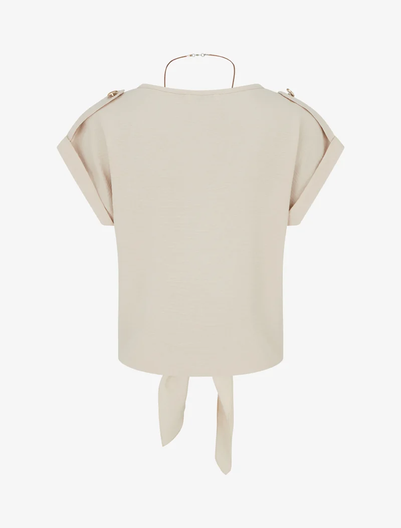 Top zum Binden mit kurzen Ärmeln - Beige