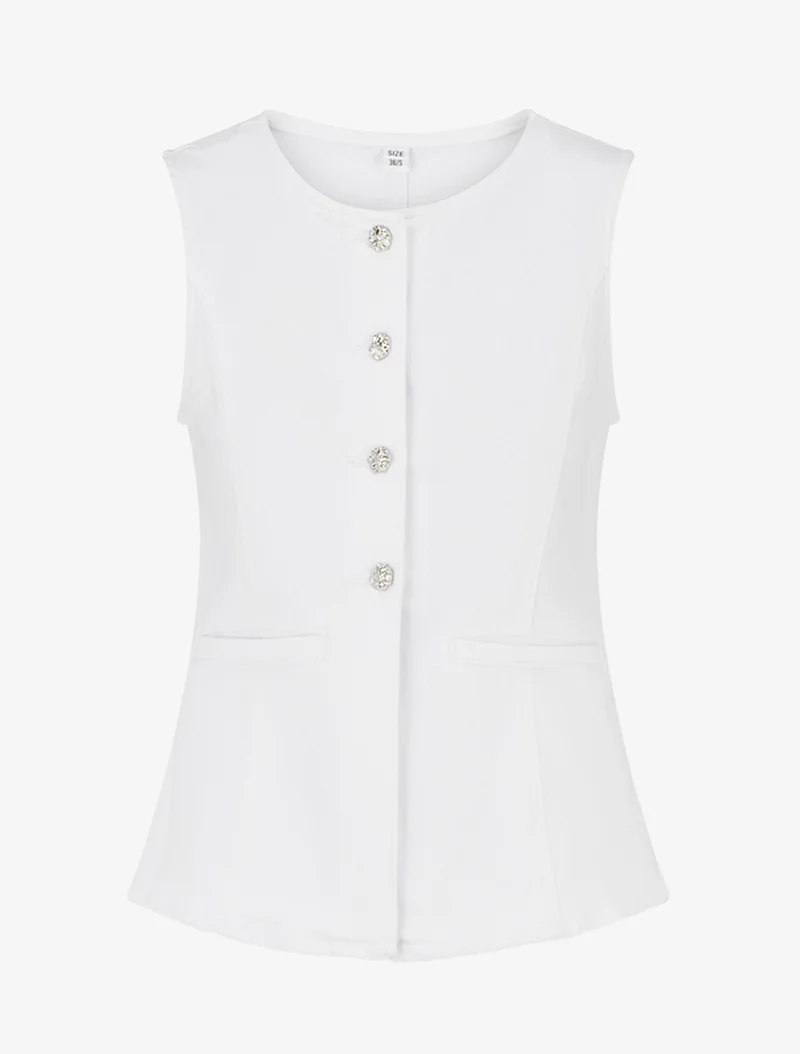 Jeans-Top mit Knöpfen - Weiß