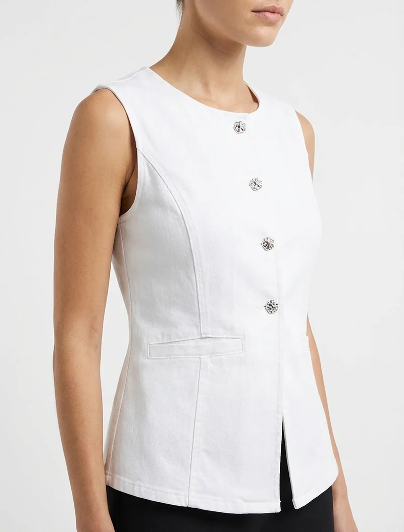 Jeans-Top mit Knöpfen - Weiß