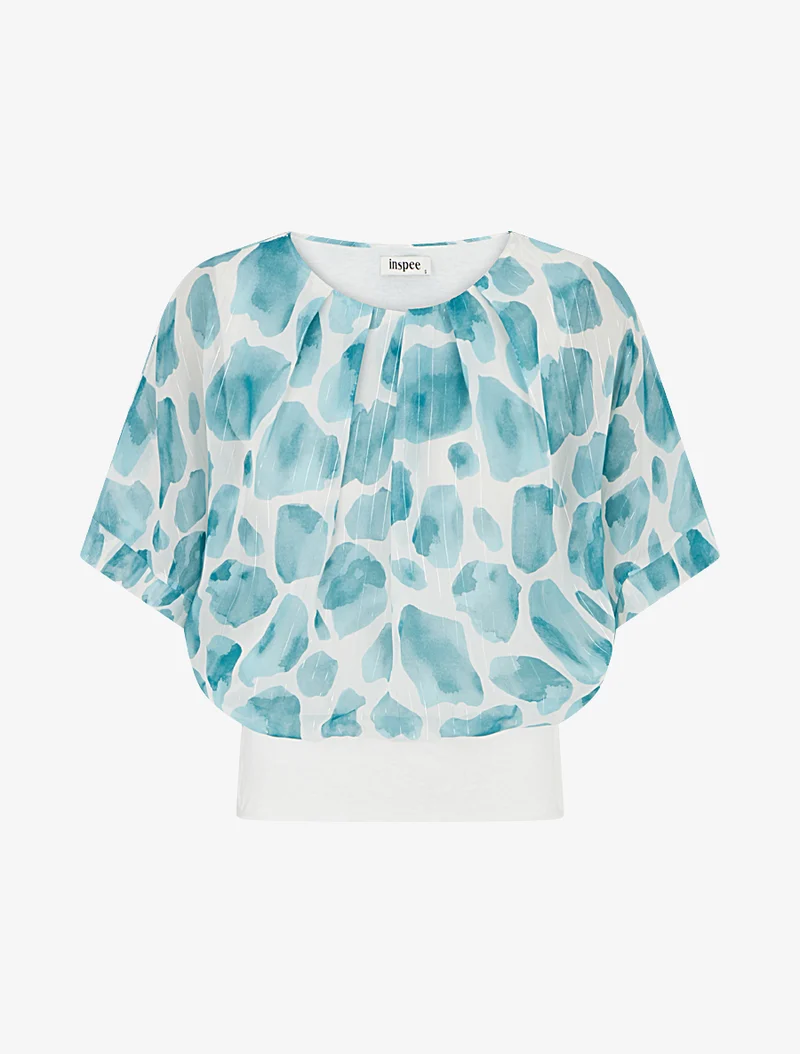 Giraffen-Print-Top mit irisierenden Streifen - Türkis