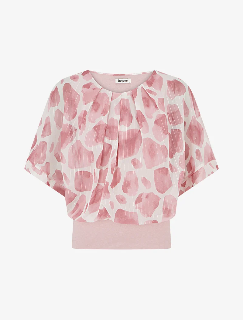 Giraffen-Print-Top mit irisierenden Streifen - Rose