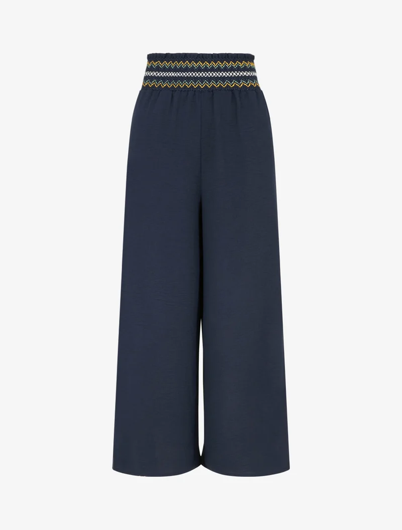 Gerade Hose mit elastischem, hohem Bund - Marine