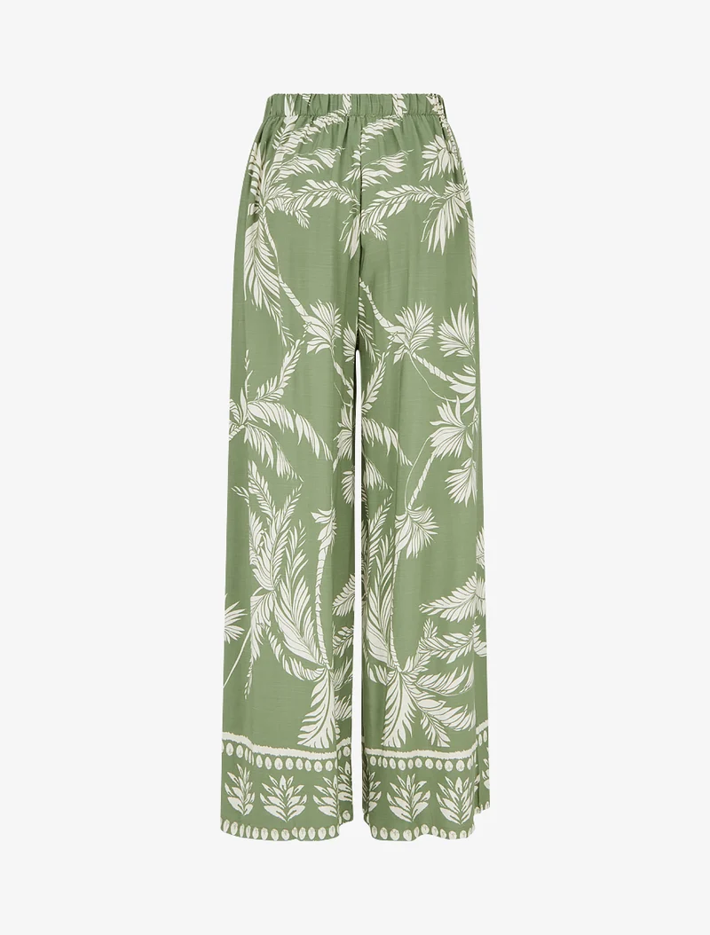 Fließende elastische Hose mit Blätterdruck - Kaki