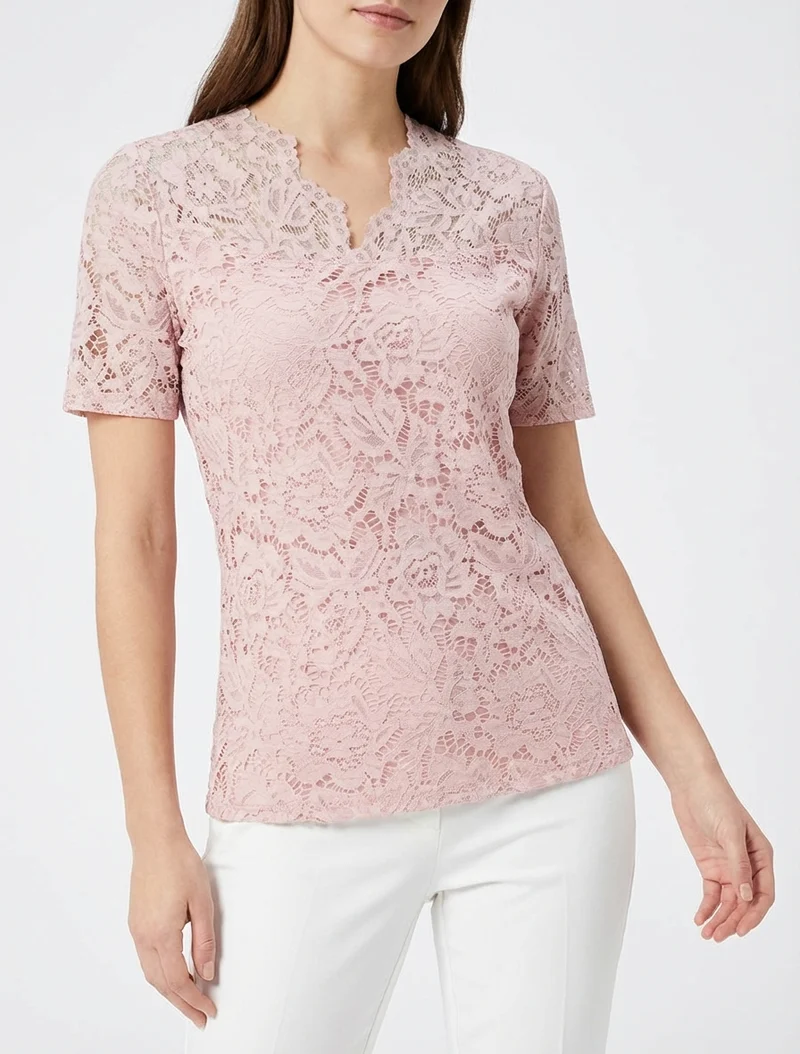 Spitzenoberteil mit kurzen Ärmeln - Rose