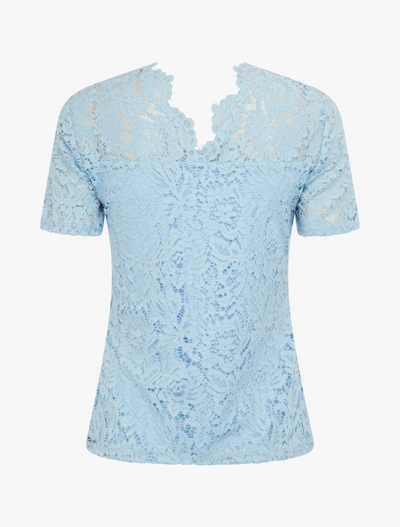 Spitzenoberteil mit kurzen Ärmeln - Himmelblau