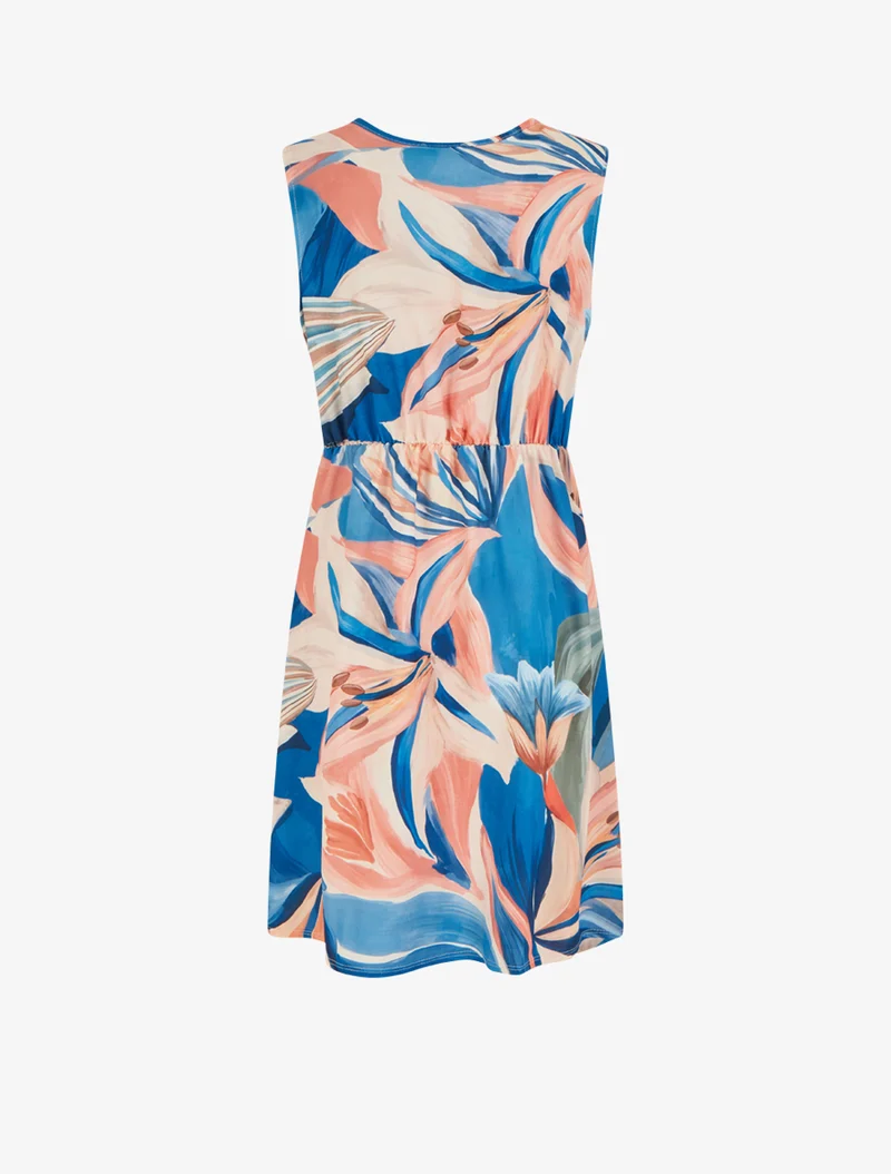 Ärmelloses Wickelkleid mit Lilienblumenmuster - Dunkelblau