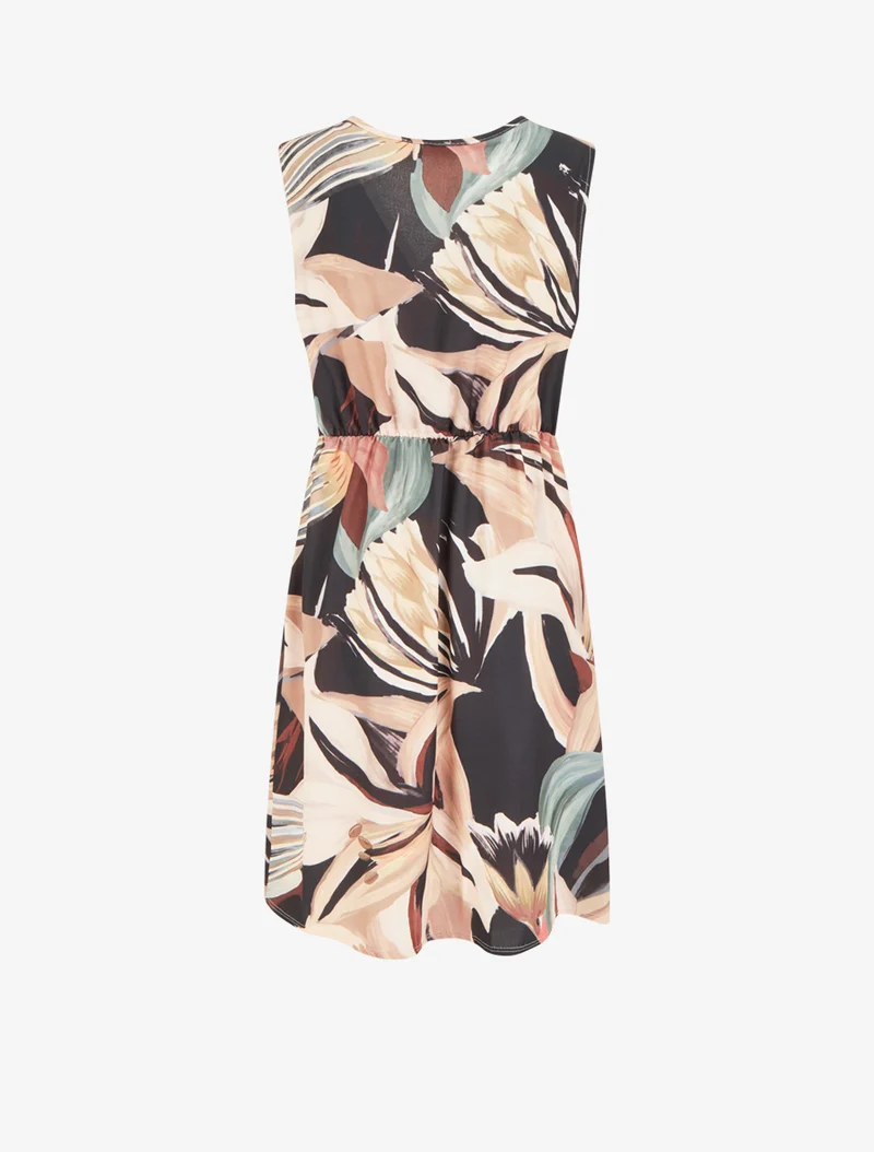 Ärmelloses Wickelkleid mit Lilienblumenmuster - Schwarz
