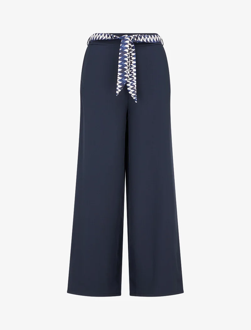 Weite, einfarbige und gegürtete Hose - Marine