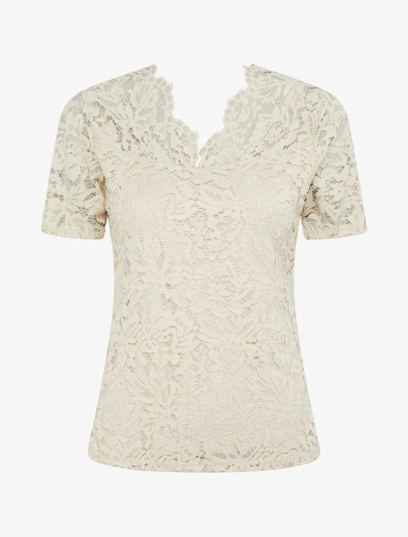 Spitzenoberteil mit kurzen Ärmeln - Beige