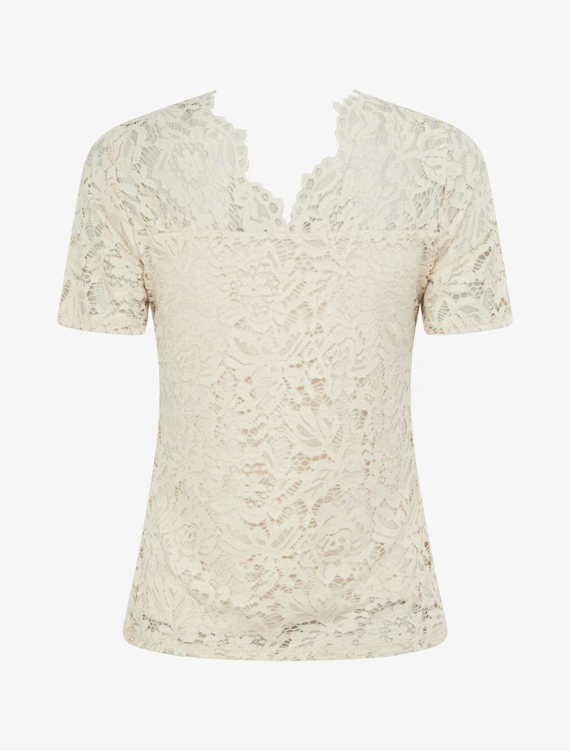 Spitzenoberteil mit kurzen Ärmeln - Beige