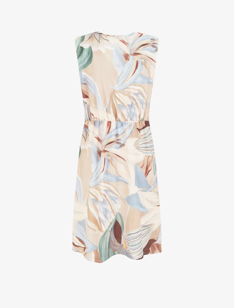 Ärmelloses Wickelkleid mit Lilienblumenmuster - Beige