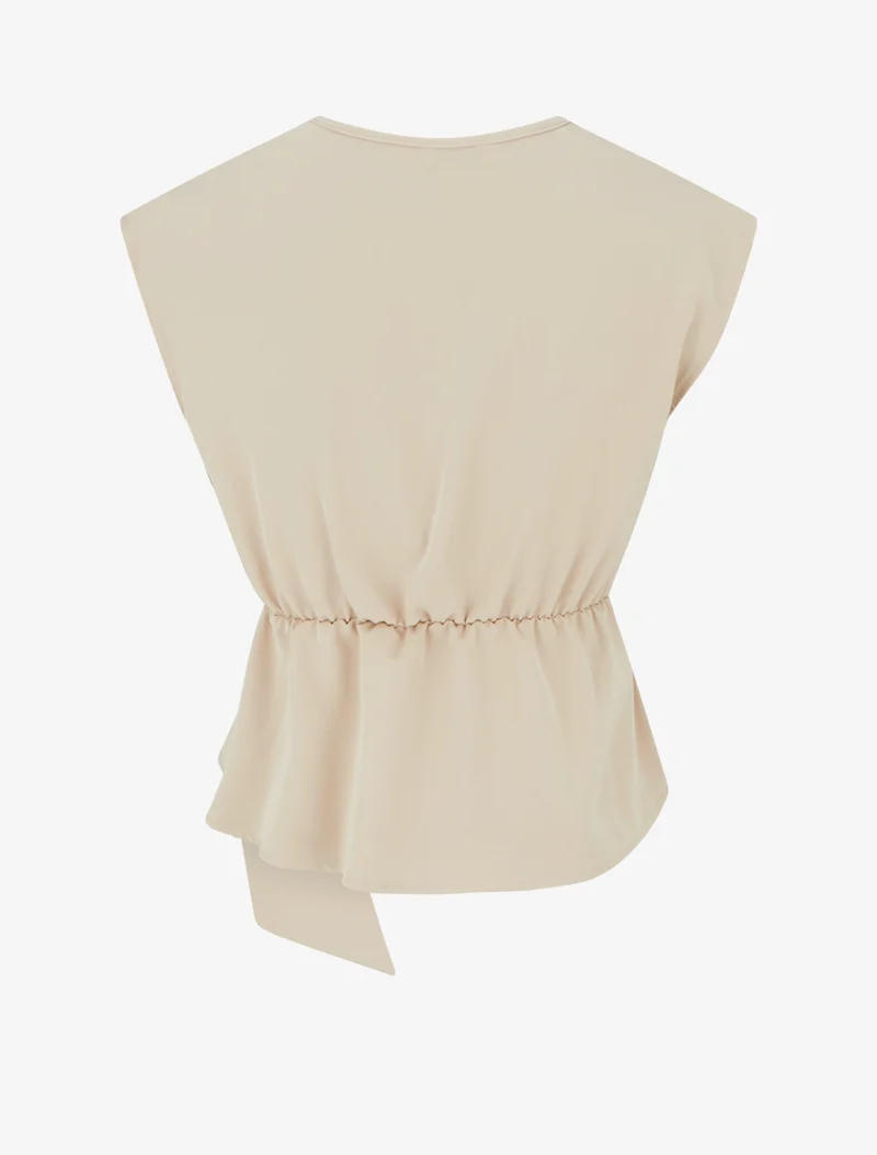 Elastisches einfarbiges Top mit kurzen Ärmeln - Beige