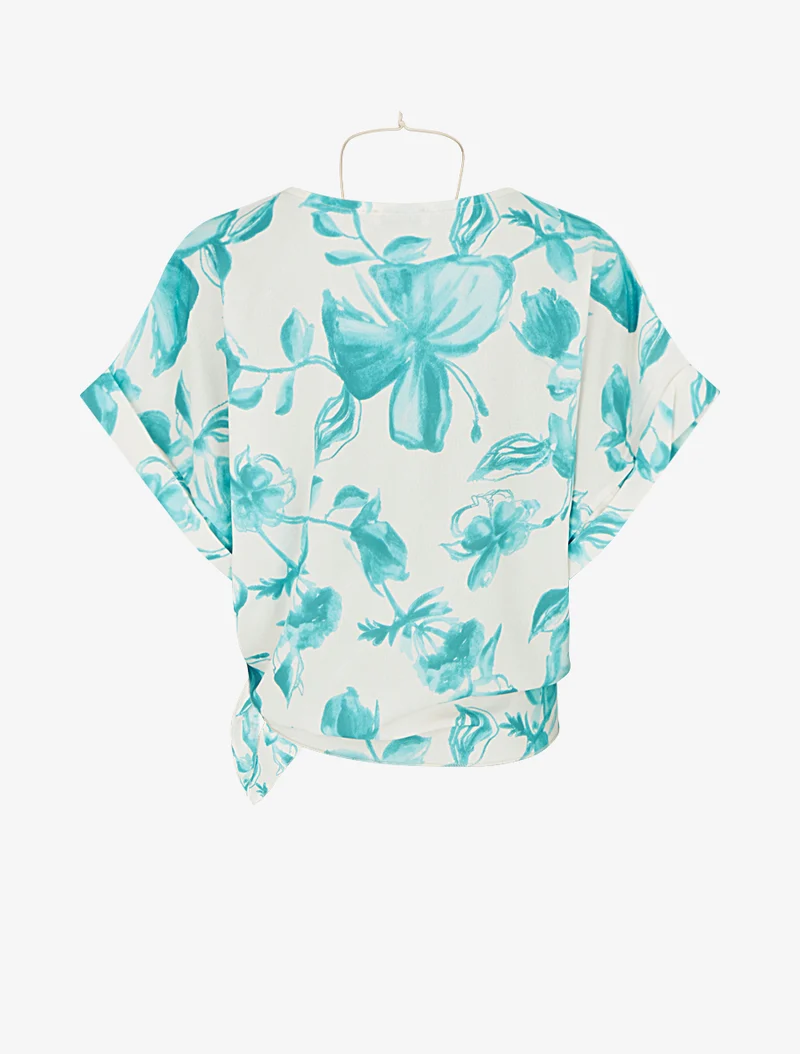 Geknotetes florales Print-Top - Türkis