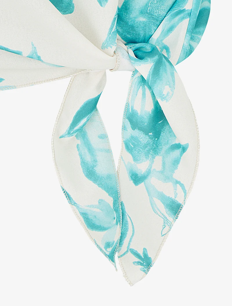 Geknotetes florales Print-Top - Türkis