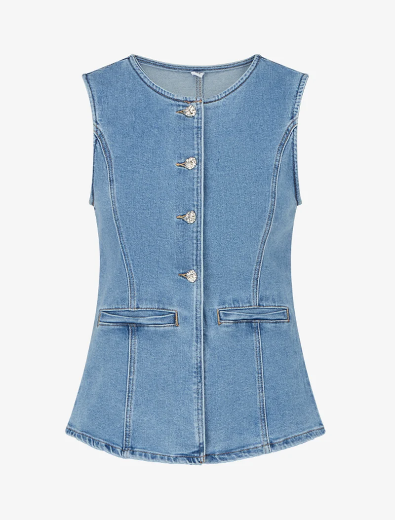 Jeans-Top mit Knöpfen - Blau
