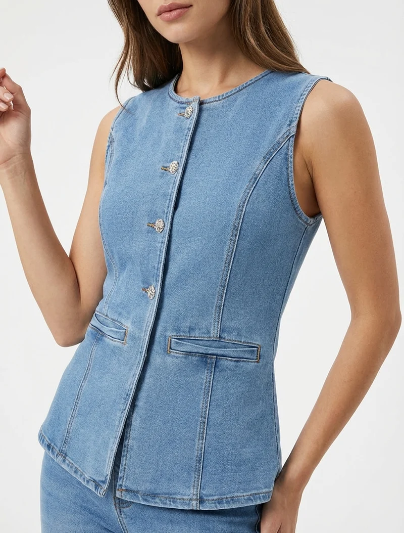 Jeans-Top mit Knöpfen - Blau