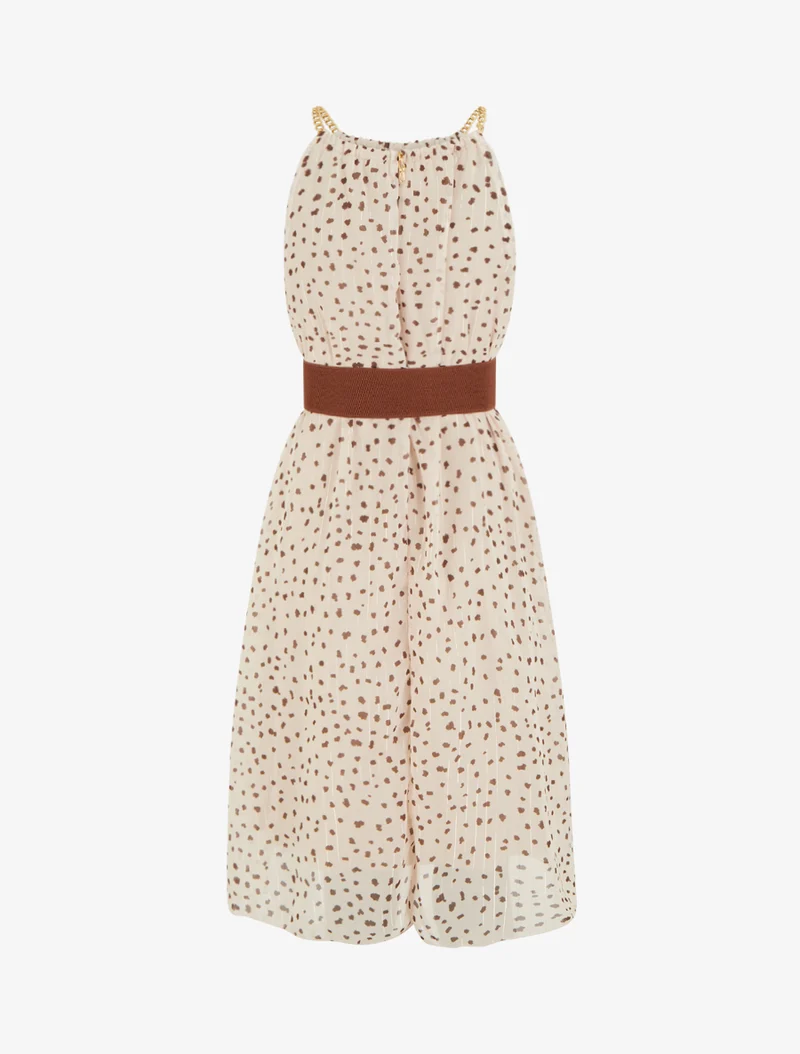 Kleid mit Kettenträgern und gesprenkeltem Druck - Beige