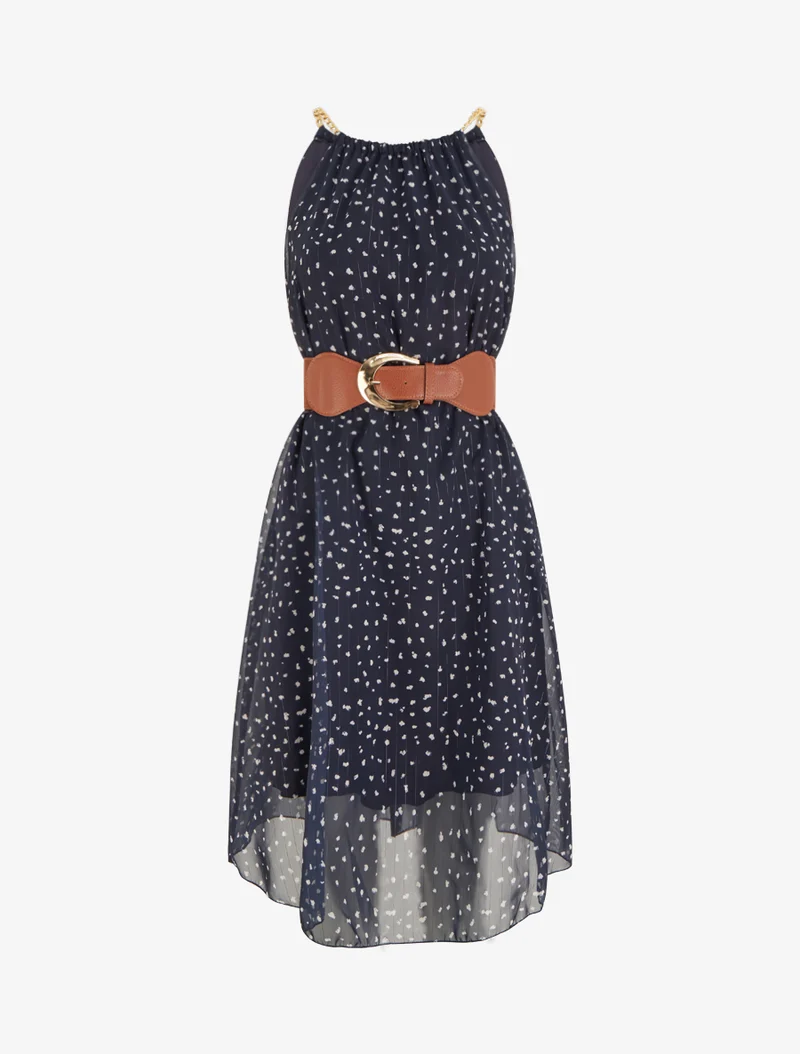 Kleid mit Kettenträgern und gesprenkeltem Druck - Marine