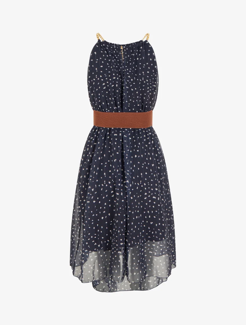 Kleid mit Kettenträgern und gesprenkeltem Druck - Marine