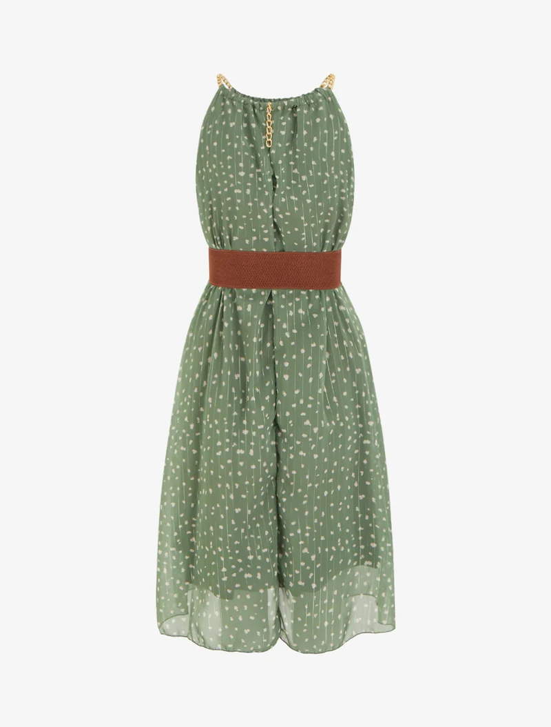 Kleid mit Kettenträgern und gesprenkeltem Druck - Kaki