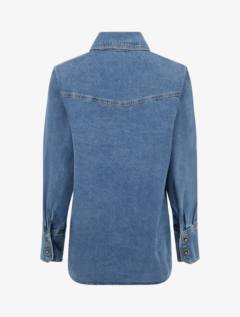 Gerade geschnittenes Jeanshemd mit Klappentaschen - Blau