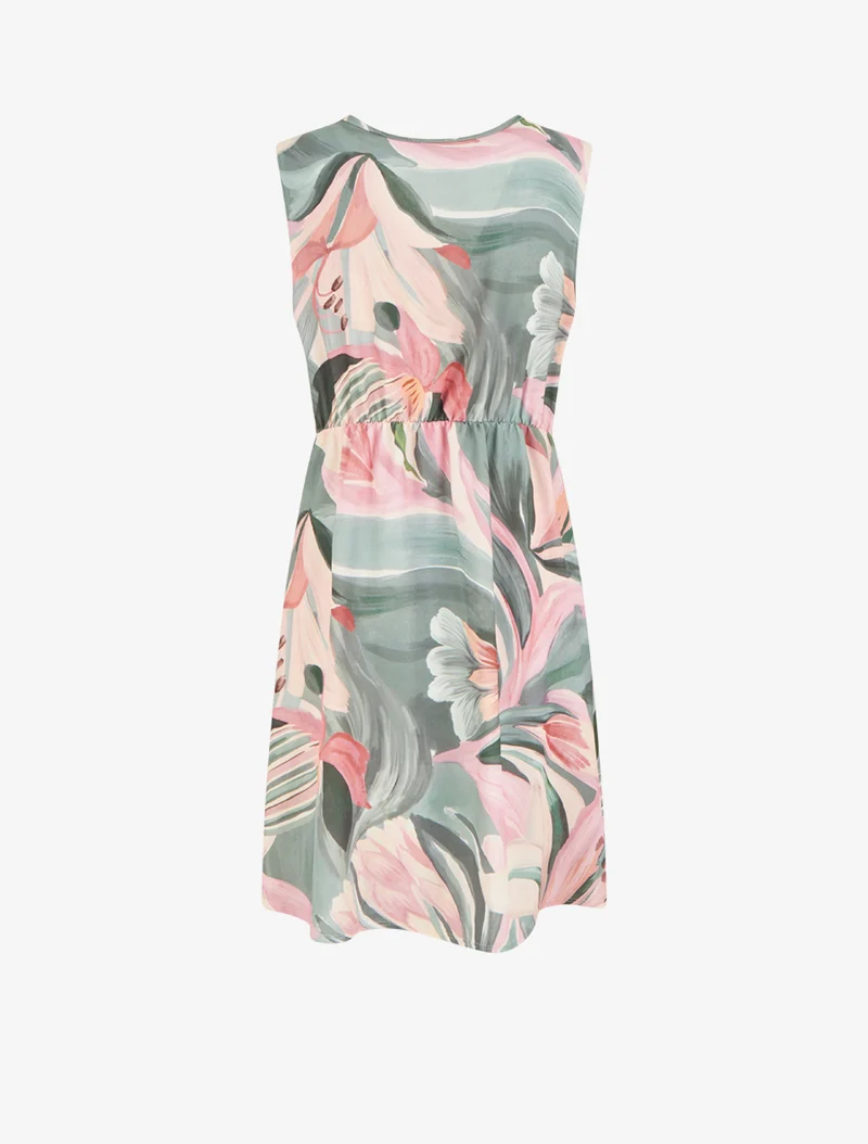 Ärmelloses Wickelkleid mit Lilienblumenmuster - Kaki
