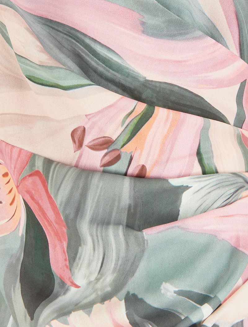 Ärmelloses Wickelkleid mit Lilienblumenmuster - Kaki