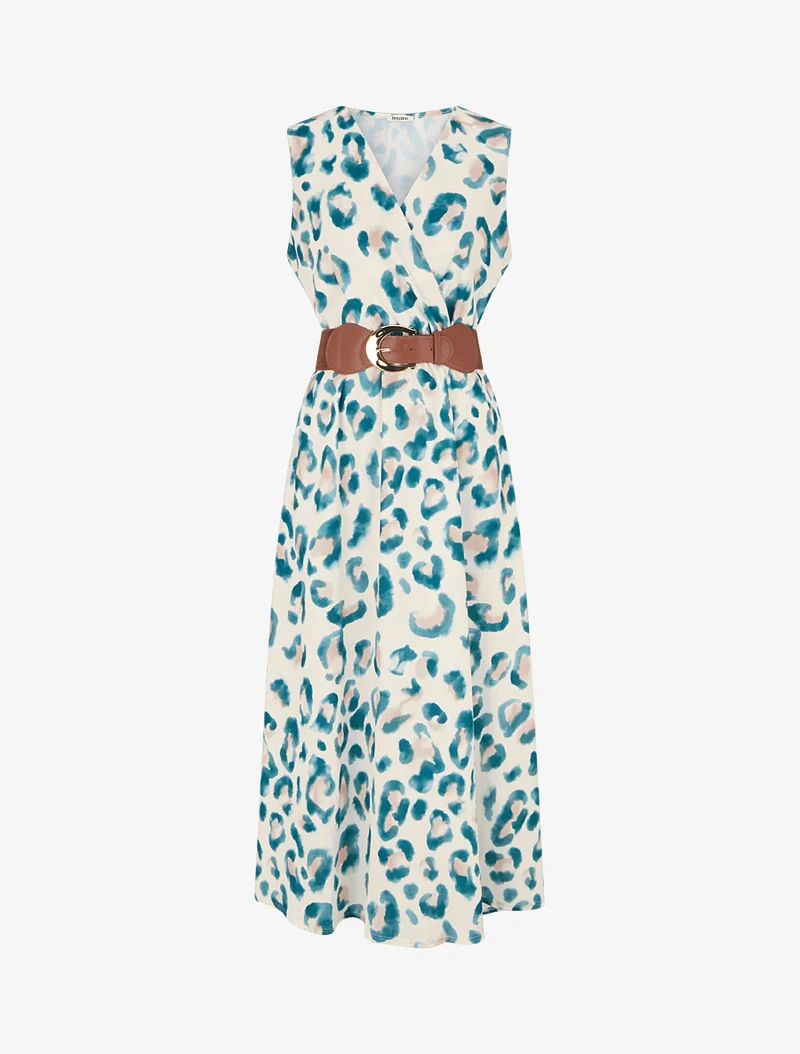 Ärmelloses Kleid mit Leopardenmuster - Grün