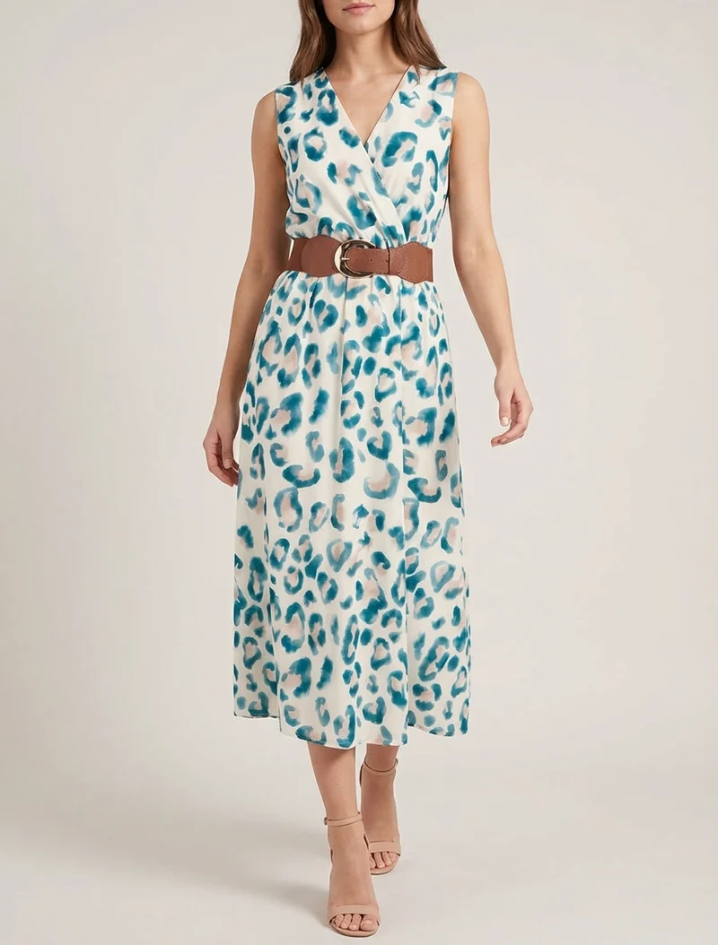 Ärmelloses Kleid mit Leopardenmuster - Grün