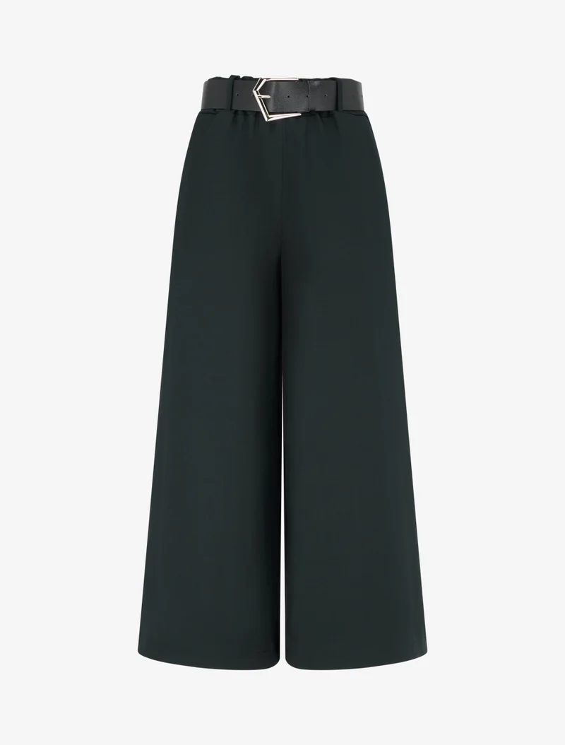 Weite einfarbige Hose mit hoher Taille - Schwarz