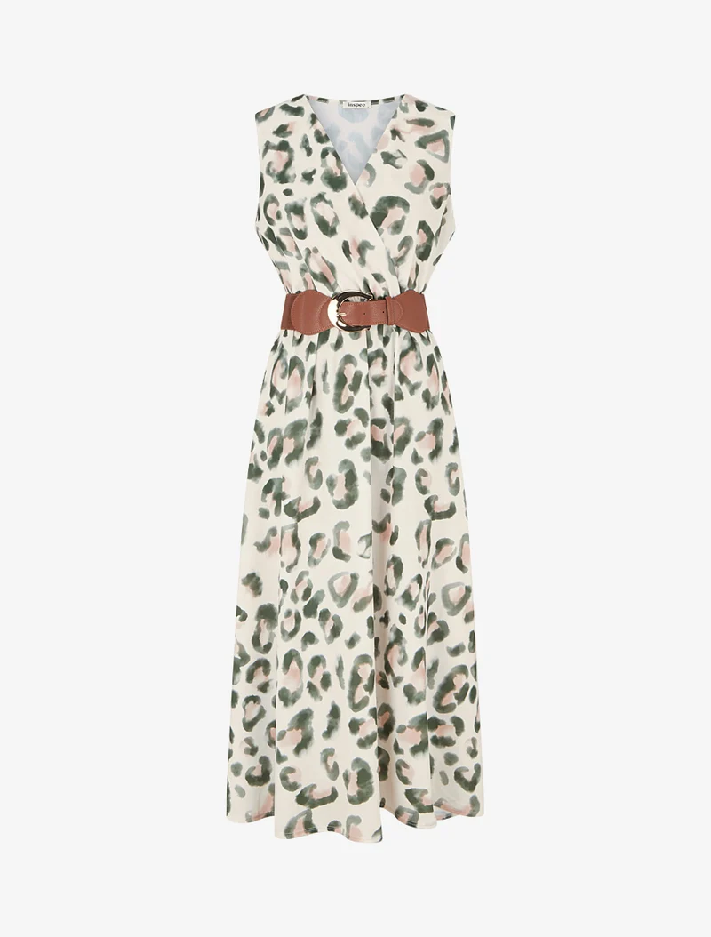 Ärmelloses Kleid mit Leopardenmuster - Kaki