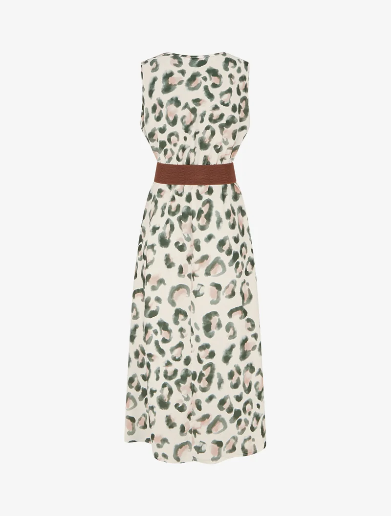 Ärmelloses Kleid mit Leopardenmuster - Kaki