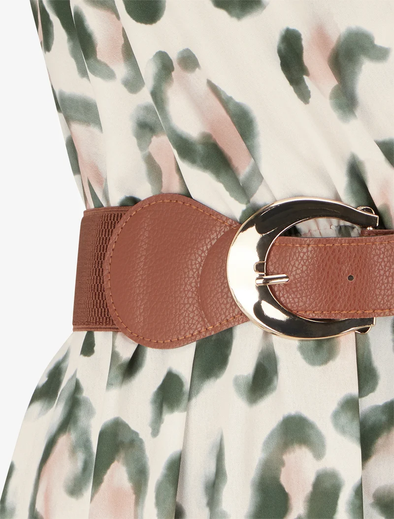 Ärmelloses Kleid mit Leopardenmuster - Kaki