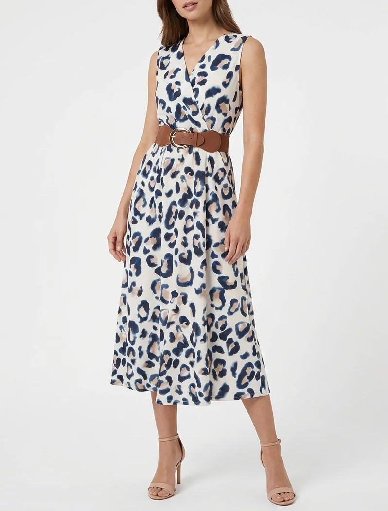 Ärmelloses Kleid mit Leopardenmuster - Marine