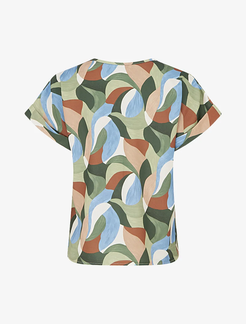 Kurzarm-Top mit abstraktem Print - Kaki