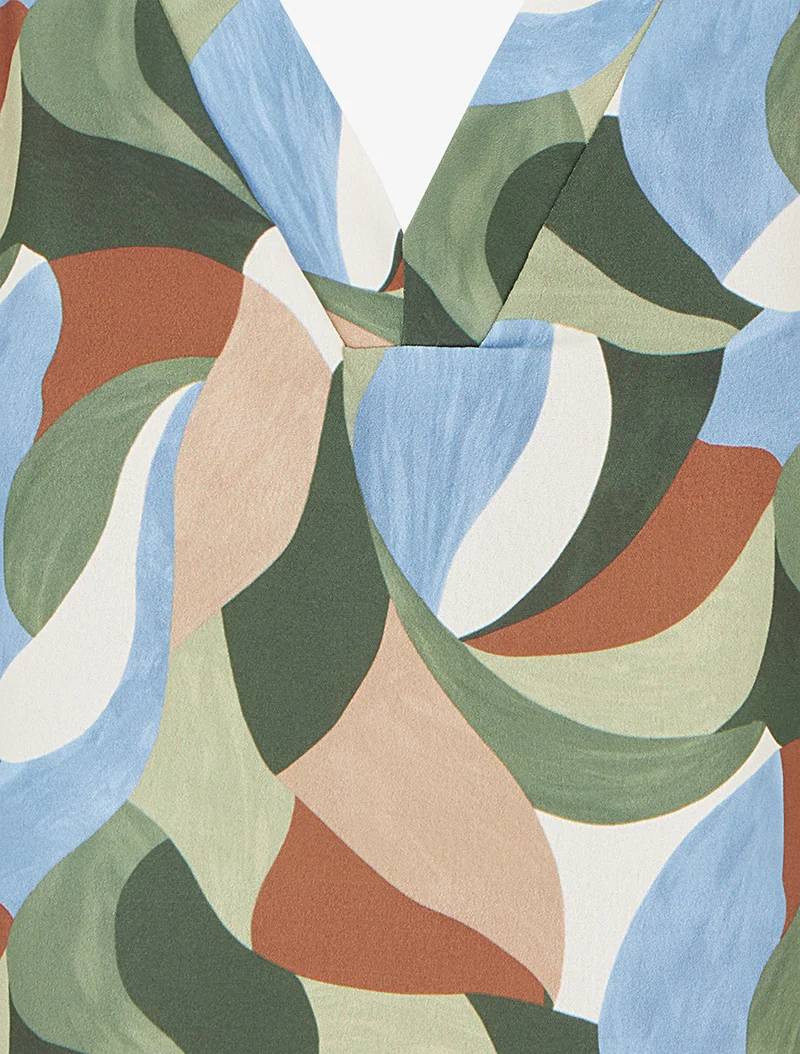 Kurzarm-Top mit abstraktem Print - Kaki