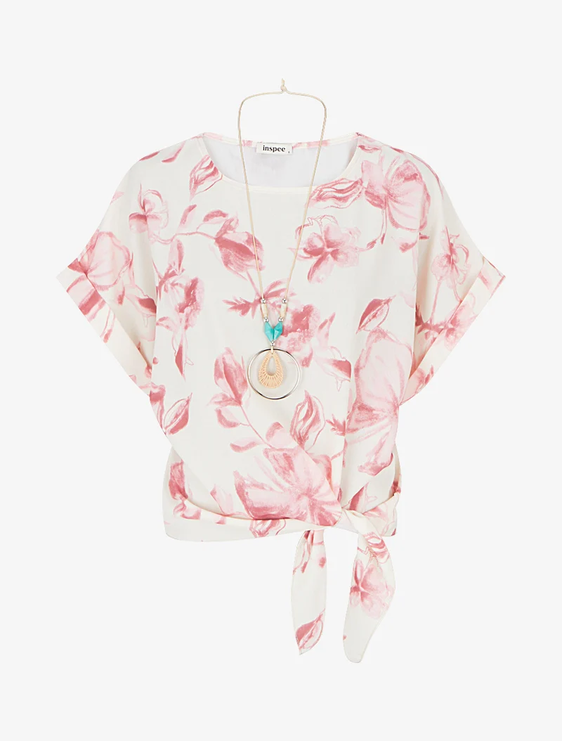 Geknotetes florales Print-Top - Rose