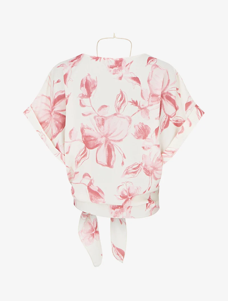 Geknotetes florales Print-Top - Rose