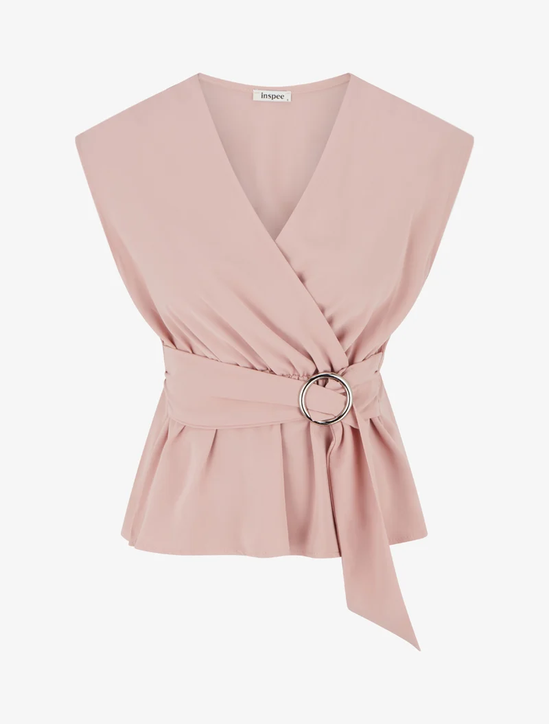 Elastisches einfarbiges Top mit kurzen Ärmeln - Rose