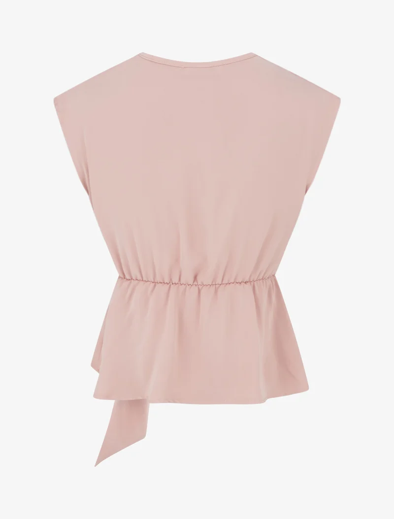 Elastisches einfarbiges Top mit kurzen Ärmeln - Rose