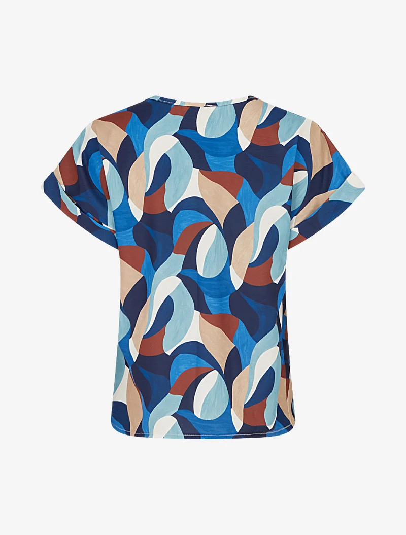 Kurzarm-Top mit abstraktem Print - Blau