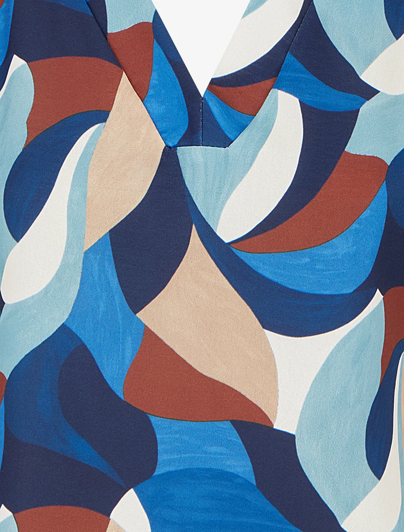 Kurzarm-Top mit abstraktem Print - Blau