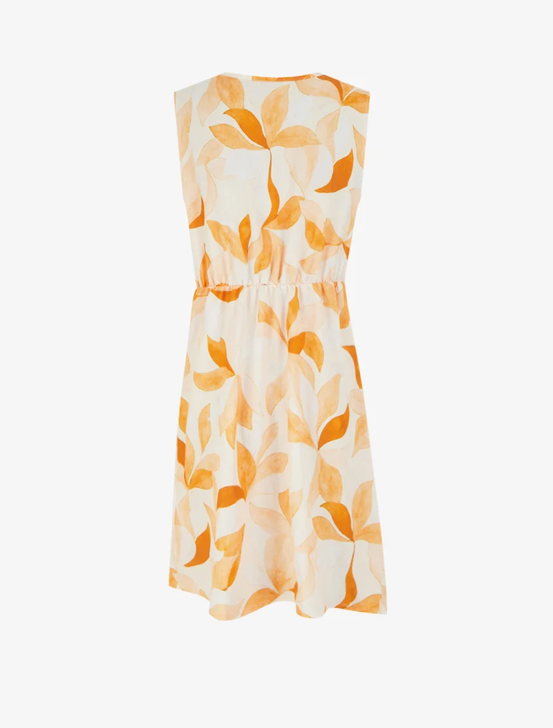 Ärmelloses Wickelkleid mit Blätterdruck - Orange